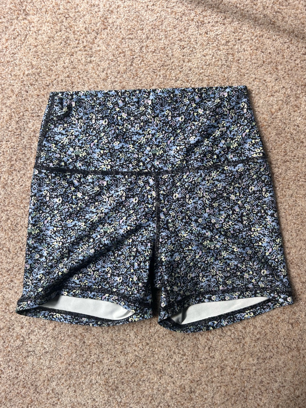 Gilly Hicks Black Floral Bike Shorts with Blue and White Ditsy Print